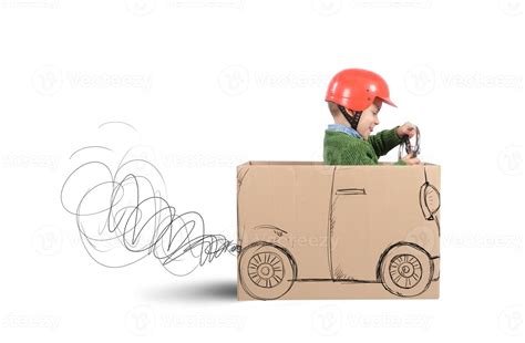 Kid on a Cardboard car 20933410 Stock Photo at Vecteezy