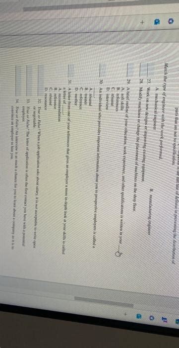 Solved Match The Type Of Engineer With The Work Performeda