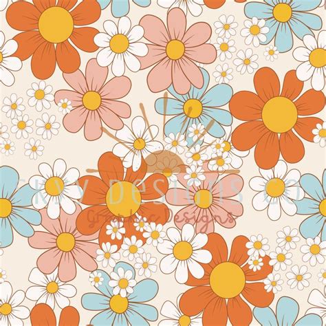 Vintage Retro Floral Daisy Seamless Pattern For Retro Floral Fabric