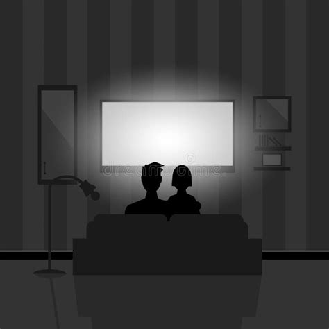 Couple Watching Movie On Tv At Night Stock Vector Illustration Of