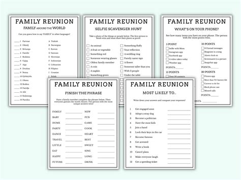 Printable Family Reunion Party Games for Family Gathering and Game Night 10 Family Reunion Game ...