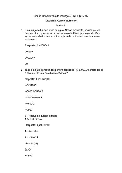 Exame Perguntas E Respostas Centro Universit Rio De Maring