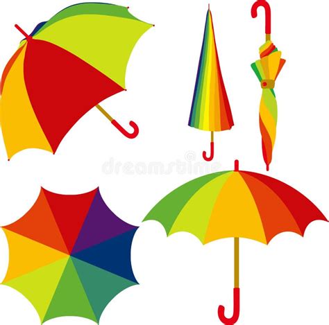 Umbrella Set Of Colorful Open And Closed Umbrella Stock Vector