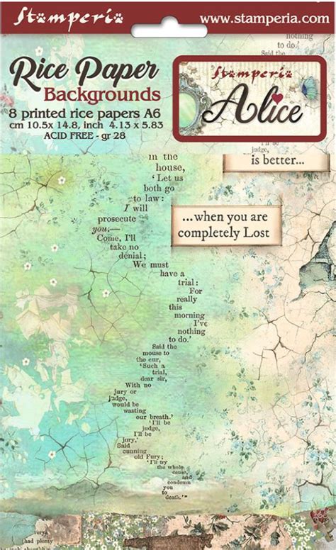 Stamperia Alice Forever A6 Rice Paper Background Set 8 Assorted Sheets