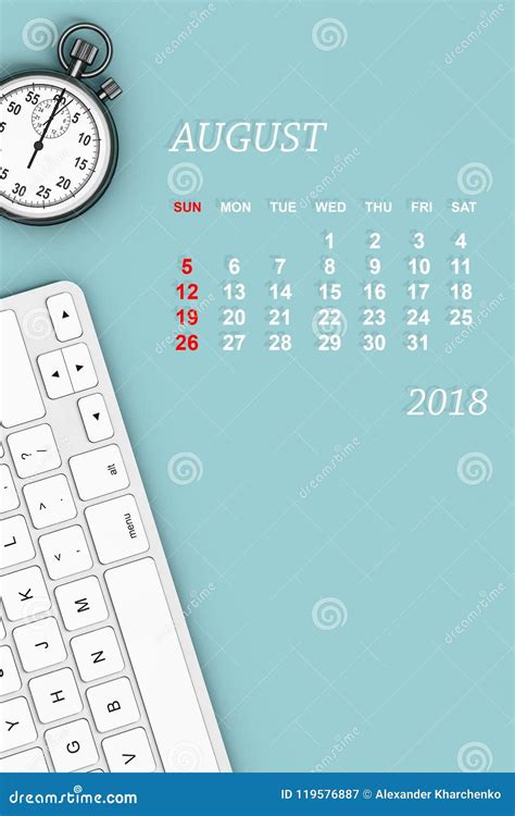 Het Jaarkalender Van 2018 Augustus Kalender Het 3d Teruggeven Stock