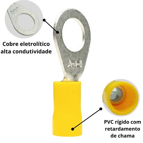Terminal olhal anel isolado 4 0 a 6 0mm² m8 amarela 10 unid NTV