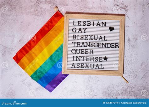 Lgbtqia Description Frame On Rainbow Lgbtqia Flag Made From Silk