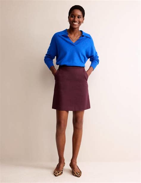 Ponte A Line Mini Skirt Burgundy Boden Uk