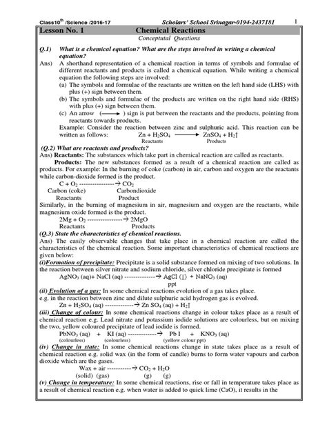 Class 10th Chemistry Chapter 1 Chemical Equations Pdf Pdf Periodic Table Oxide