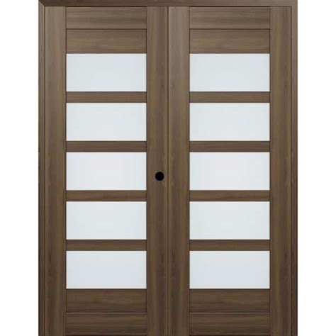 Belldinni 07 07 48 In X 80 In Left Active 5 Lite Frosted Glass Pecan Nutwood Wood Composite