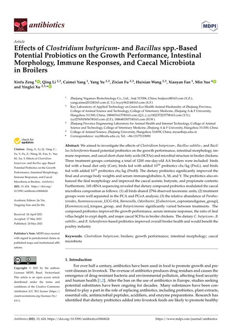 PDF Effects Of Clostridium Butyricum And Bacillus Spp Based