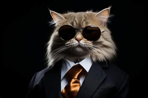 Premium Ai Image Cat In Suit And Sunglasses On Black Background