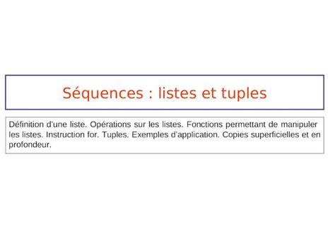 PPT Séquences listes et tuples Définition dune liste Opérations