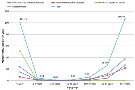 Age Specific Broad Cause Mortality Rates Per 1000 Person Years Among