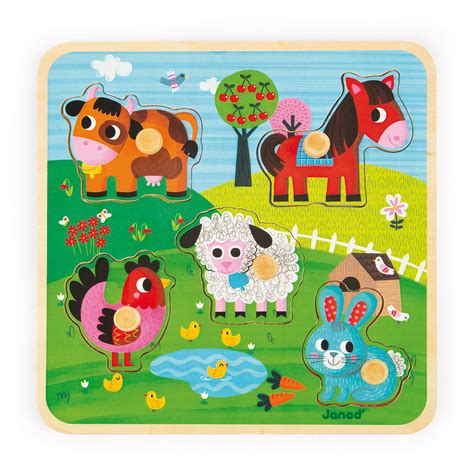 Puzzle bois ferme du bonheur 5 pièces de Janod Puzzle Aubert