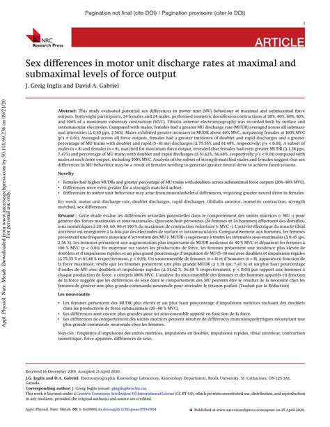 Pdf Sex Differences In Motor Unit Discharge Rates At Maximal And