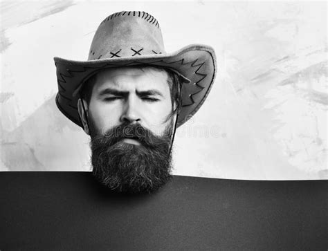 Bearded Brutal Caucasian Hipster Cowboy Stock Photo Image Of Brown