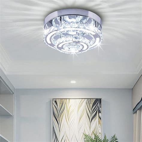 Cxgleaming Modern Crystal Ceiling Lamps Round Led Semi Flush Mount