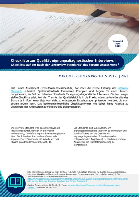 Pdf Checkliste Zur Qualit T Eignungsdiagnostischer Interviews