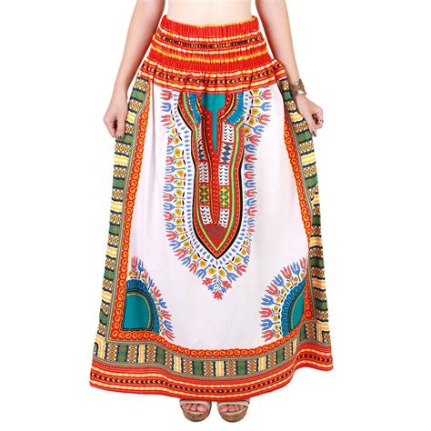 White And Red Colorful African Dashiki Skirt Dashikikiss