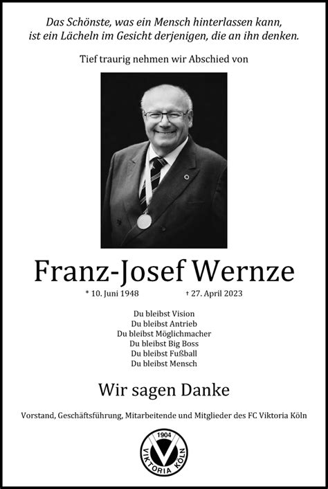 Traueranzeigen Von Franz Josef Wernze Wirtrauern