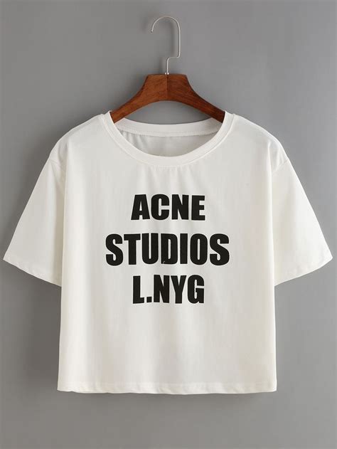 White Short Sleeve Letters Print Crop T Shirt Shirts White Shorts