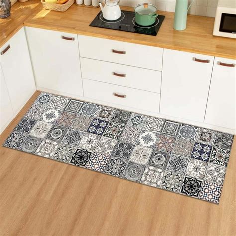 Tapis Cuisine Carreaux De Ciment Gris Mon Tapis De Cuisine