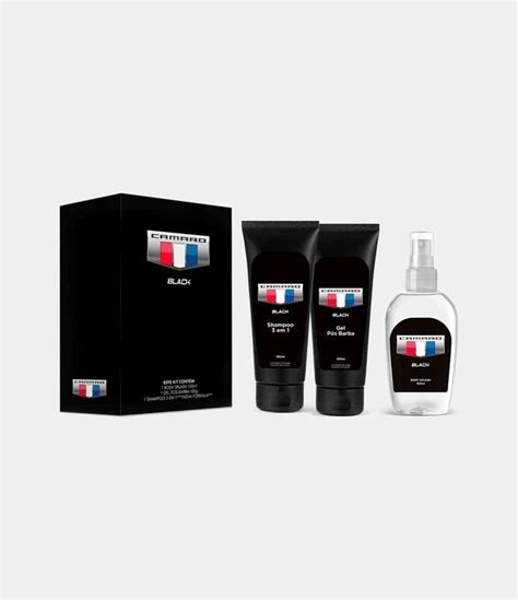 Kit Camaro Black Body Splash 100ml Gel pós barba 100g Shampoo 3 em