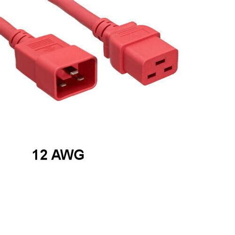 Used KNTK Red 6ft AC Power Cord IEC 60320 C19 To C20 12 AWG 20A 250V