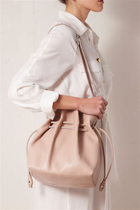 Leather Bucket Bag In Nude Pink Leather Shoulder Bag Etsy
