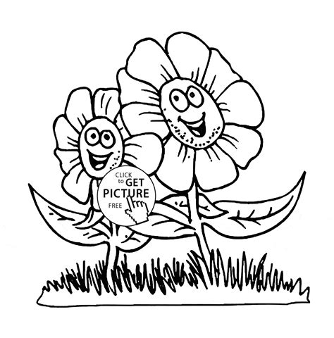 Two Cartoon Flowers Coloring Page For Kids Flower Coloring Pages