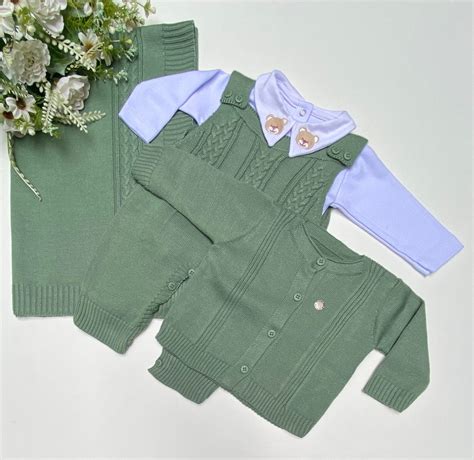 Saída de Maternidade Menino em Tricot Verde Pistache 4 Peças