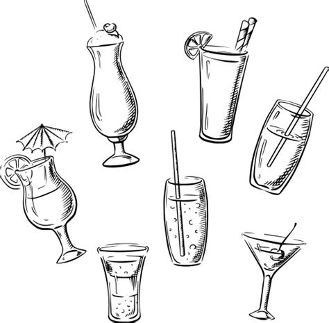 Cocktails Isolated Sketches Ice And Fruit Slices Vector Image