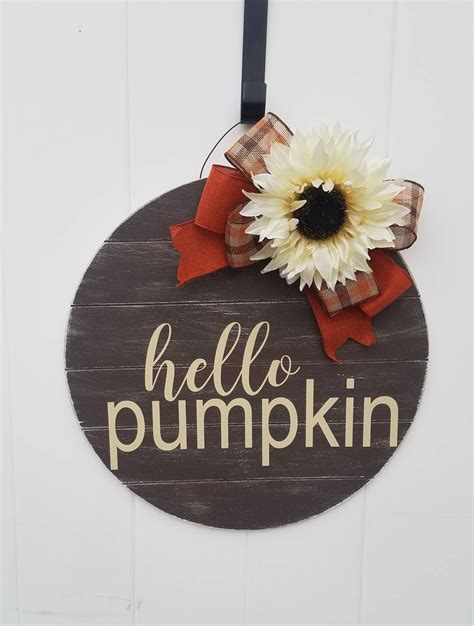 Hello Pumpkin Door Hanger Fall Door Decorations Fall Wreath Etsy