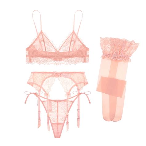 Varsbaby Women S Wireless Bra Cute Lace Lingerie Set Side Tie G String
