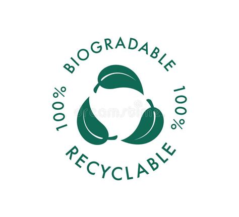 100 Persent Biodegradable Recycle Stamp Vector Reusable Plastic Bio Package Logo Icon Set Stock