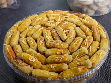 A Close Up Of Kaasstengels Kastengel Or Cheesecake Pastries That Are Usually Served During Eid