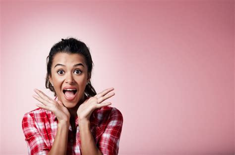 Free Photo Expressive Brunette Woman Wearing Striped Shirt