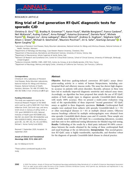 Pdf Ring Trial Of 2nd Generation Rt‐quic Diagnostic Tests For