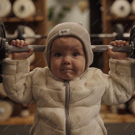 Premium Photo Determined Young Boy Trying To Lift Heavy Weights