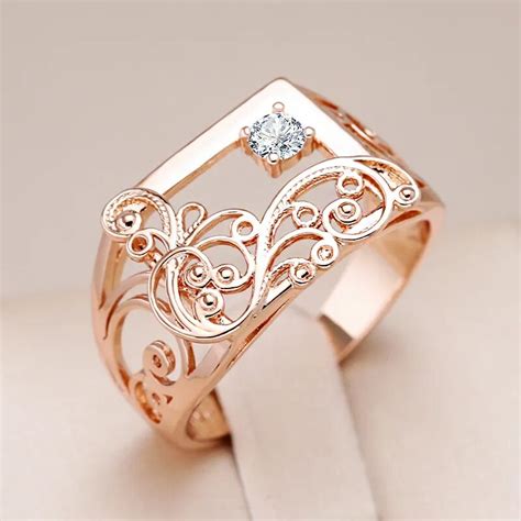 Kinel Vintage 585 Rose Gouden Kleur Vierkante Grote Ring Voor Vrouwen