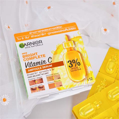 รีวิวลองใช้ Garnier Bright Complete Vitamin C Ampoule Serum แอมพูลเซรั่มวิตามินซี ลดรอยสิวใน 6