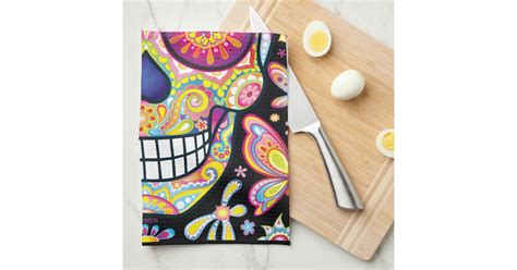 Sugar Skulls Kitchen Towel Day Of The Dead Art Zazzle