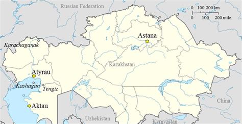 Map of Kazakhstan indicating selected cities (stars) and major... | Download Scientific Diagram