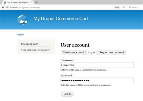login drupal commerce  admin studyopedia