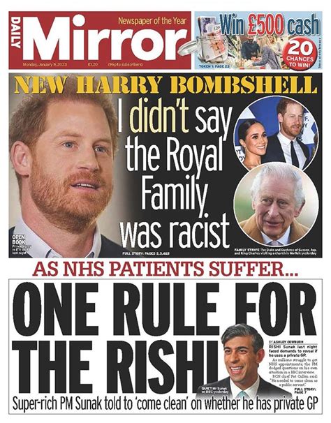 Daily Mirror Front Page Th Of January Tomorrow S Papers Today