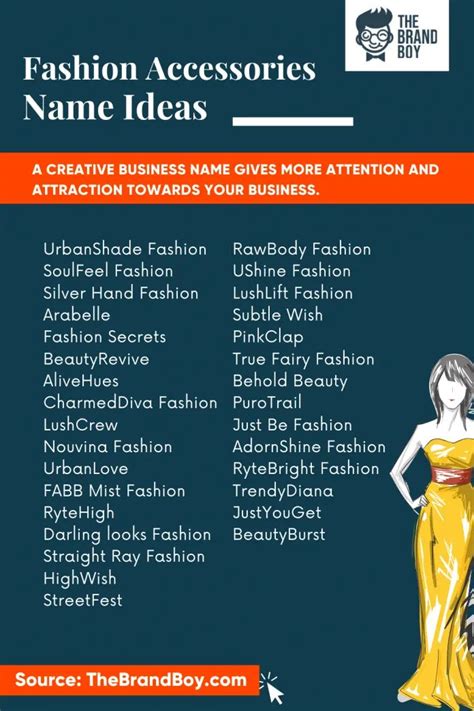 The Fashion Accessories Name Ideas List Is Shown In Red And Blue With