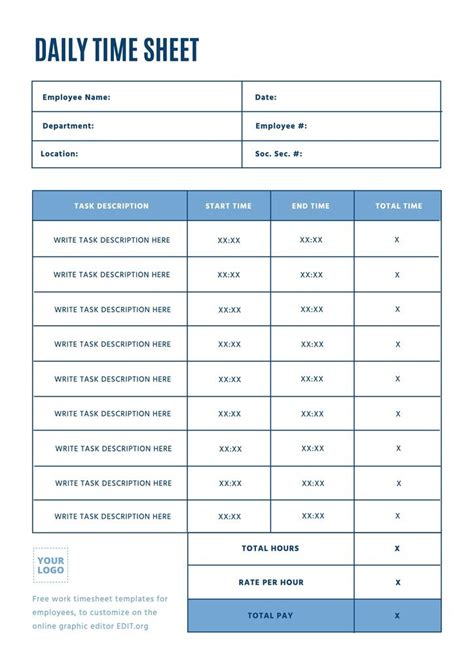 Online Editable Timesheet Templates