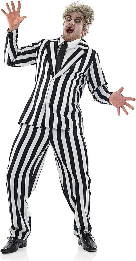 Fun Shack Black And White Striped Suit Men Costume Spooky Halloween