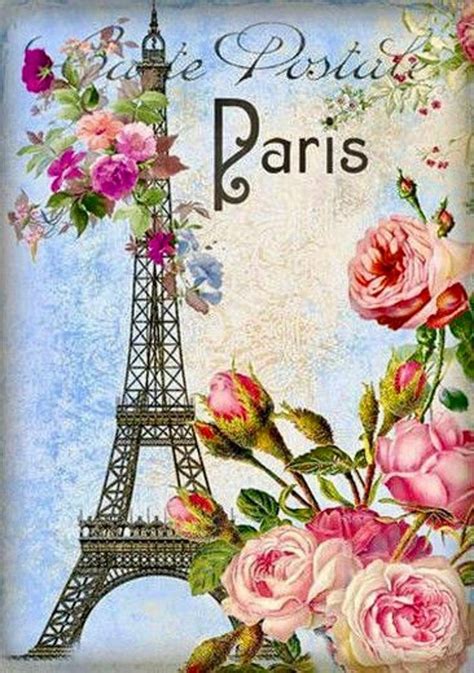 Decoupage Eiffel Tower With Roses And Hearts